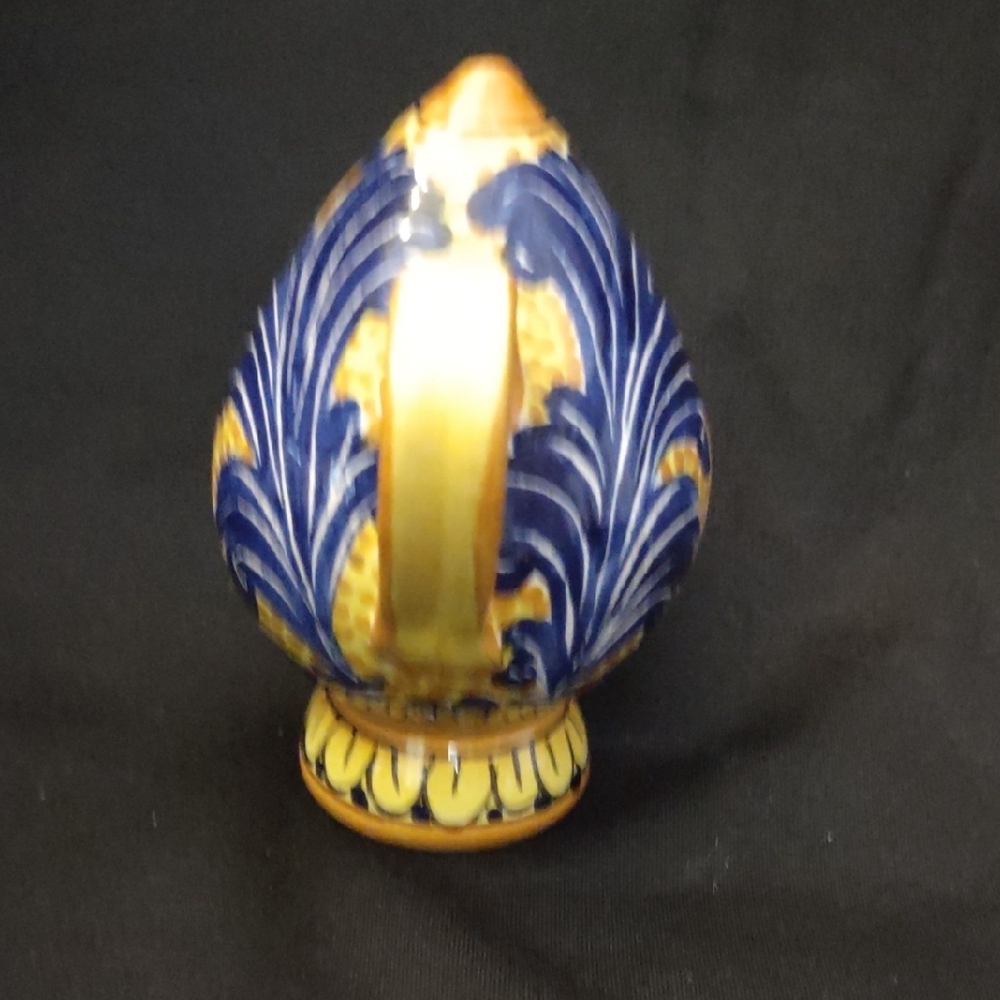 Blue and Yellow Ceramic Pottery with Ornate Patterns, Signed - Picture 4 of 7